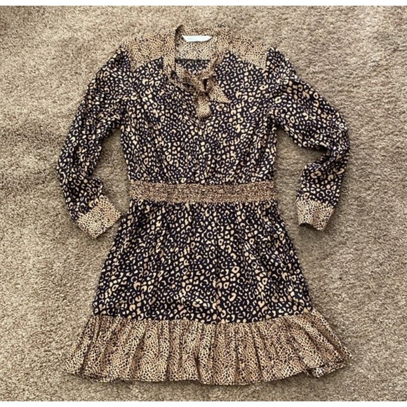 Zara Brown Ruffled Hem Long Sleeve Mini Dress Size M - Picture 5 of 9